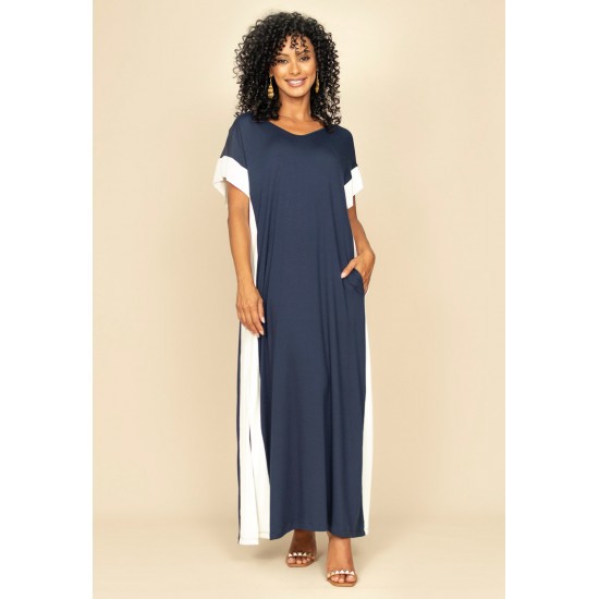 Vestido Bicolor Nheengatu Malha Azul e Branco