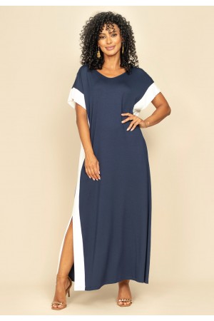 Vestido Bicolor Nheengatu Malha Azul e Branco