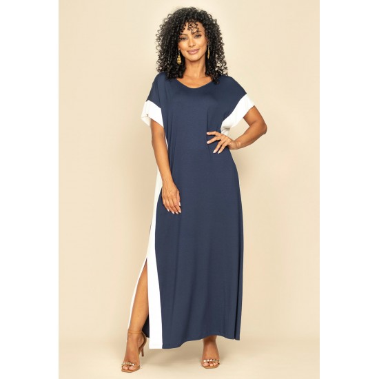 Vestido Bicolor Nheengatu Malha Azul e Branco