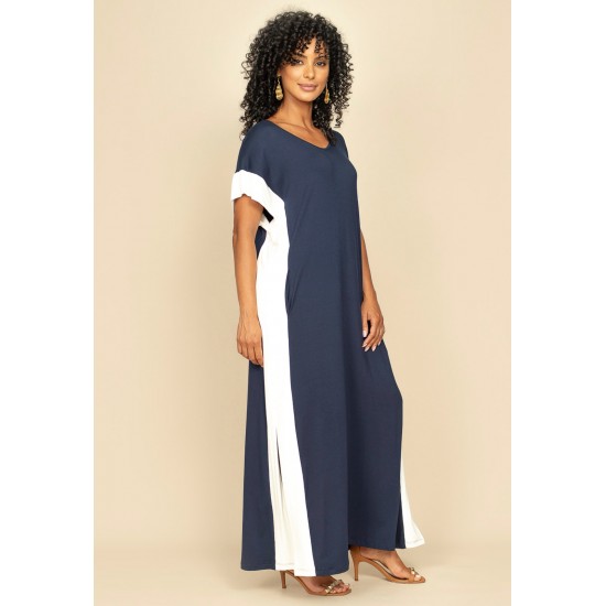 Vestido Bicolor Nheengatu Malha Azul e Branco