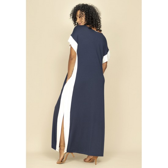Vestido Bicolor Nheengatu Malha Azul e Branco