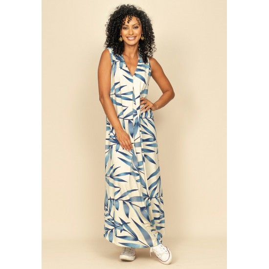 Vestido Longo Acará Malha Bambu Azul