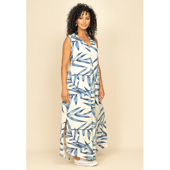 Vestido Longo Acará Malha Bambu Azul