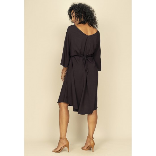Vestido Curto Caaxixá Viscose com Cordão na Cintura Preto