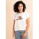 T- shirt De Malha Gola Canoa Manga Curta Off White Oncinha 