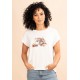 T- shirt De Malha Gola Canoa Manga Curta Off White Oncinha 
