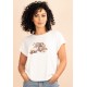 T- shirt De Malha Gola Canoa Manga Curta Off White Oncinha 