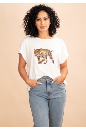 T- shirt De Malha Off White Onça-pintada