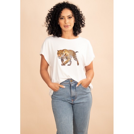 T- shirt De Malha Off White Onça-pintada