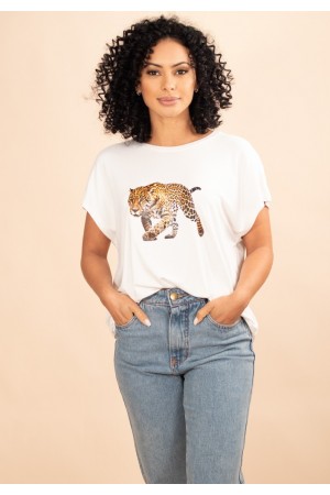 T- shirt De Malha Off White Onça-pintada