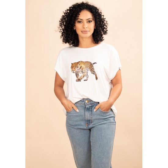 T- shirt De Malha Off White Onça-pintada