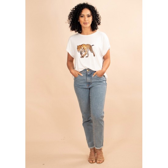 T- shirt De Malha Off White Onça-pintada