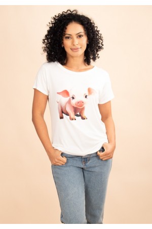 T-Shirt Malha Off White Porquinho