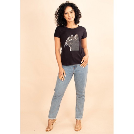 T-Shirt  Malha Gato Cinza