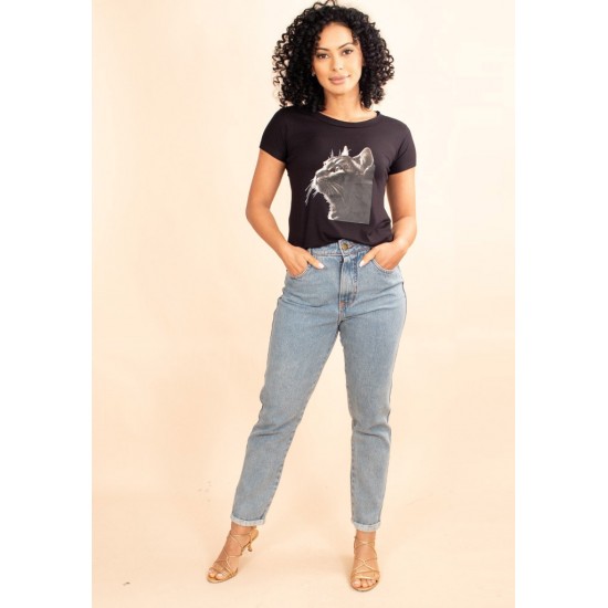 T-Shirt  Malha Gato Cinza
