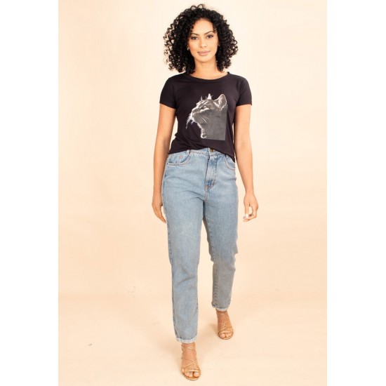 T-Shirt  Malha Gato Cinza