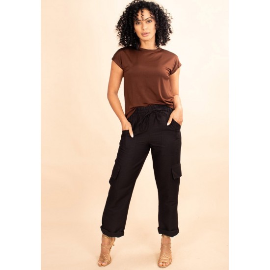 Blusa De Malha Gola Canoa Manga Curta Marrom