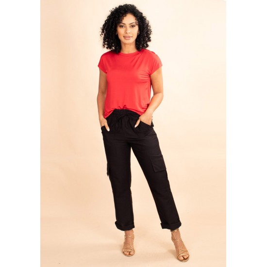 Blusa De Malha Gola Canoa Manga Curta Vermelho