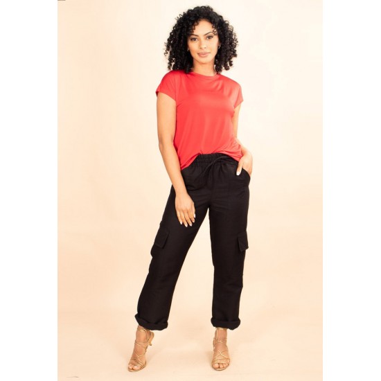 Blusa De Malha Gola Canoa Manga Curta Vermelho