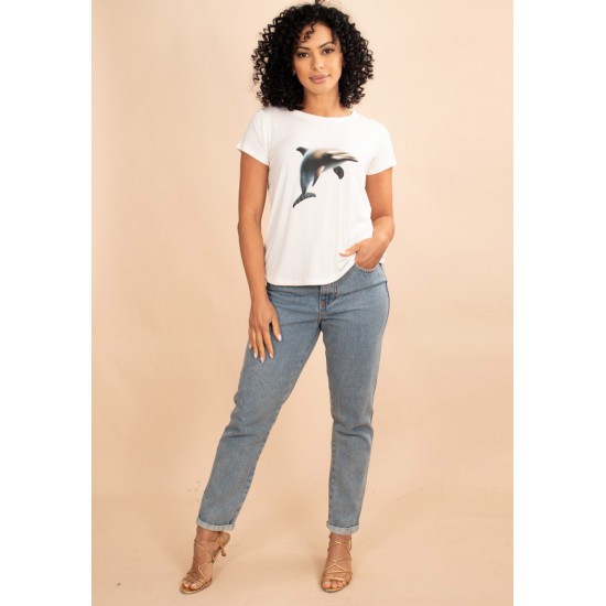 T-Shirt  Malha Off White Golfinho