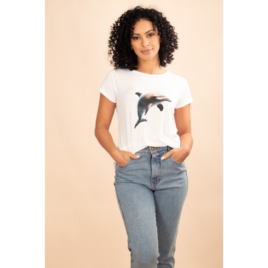 T-Shirt  Malha Off White Golfinho