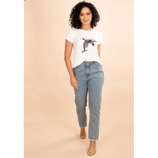 T-Shirt  Malha Off White Golfinho