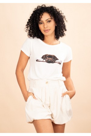 T-Shirt Malha Off White Cãozinho