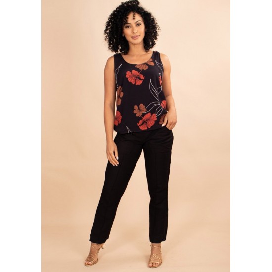 Blusa Regata Nhambu Viscose Estampa Rosas da Floresta