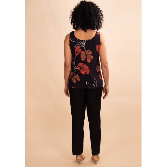 Blusa Regata Nhambu Viscose Estampa Rosas da Floresta