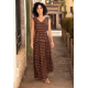 Vestido Regata Longo Peri Viscose Camadas Geométrica de Ouro Azul Marinho  