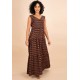Vestido Regata Longo Peri Viscose Camadas Geométrica de Ouro Azul Marinho  