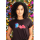 T- shirt De Malha Gola Canoa Manga Curta Preto Borboleta azul 