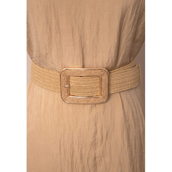 Cinto Inspiração Palha Elástico Bege Escuro