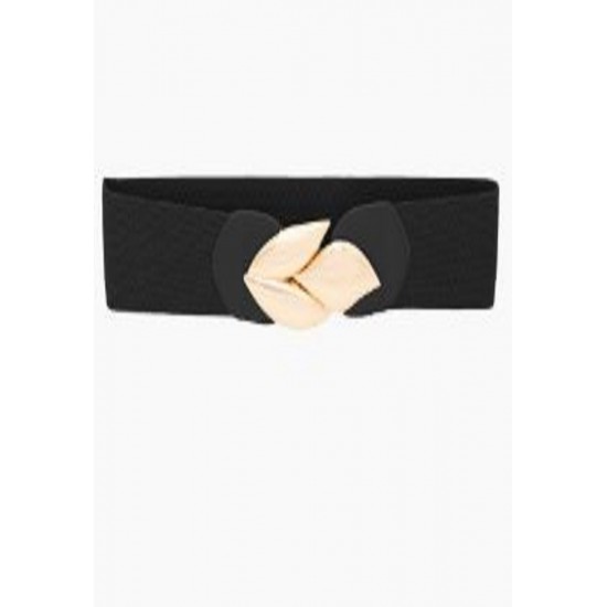 CINTO COM ELASTICO LARGO PRETO FIVELA FOLHAS DOURADAS DIVA