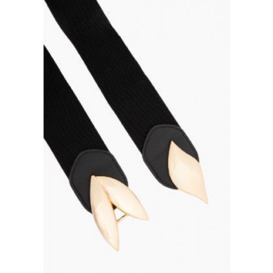 CINTO COM ELASTICO LARGO PRETO FIVELA FOLHAS DOURADAS DIVA