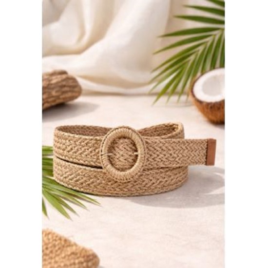 CINTO FINO PALHA FIVELA REDONDA BALI