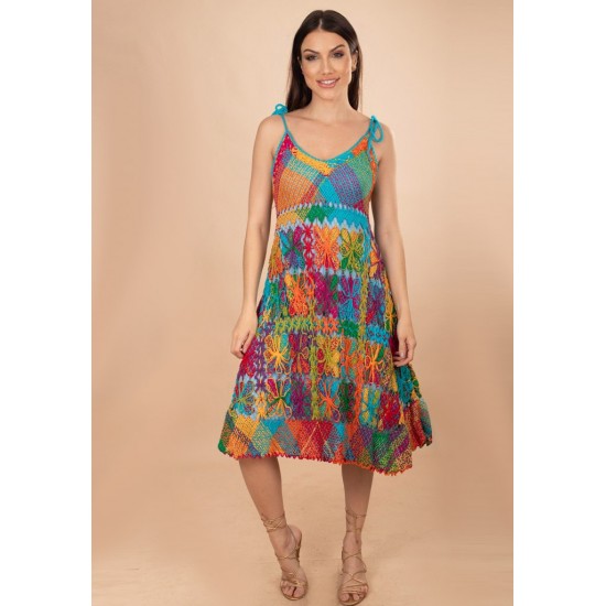 Vestido Curto Renda Filé Colorido