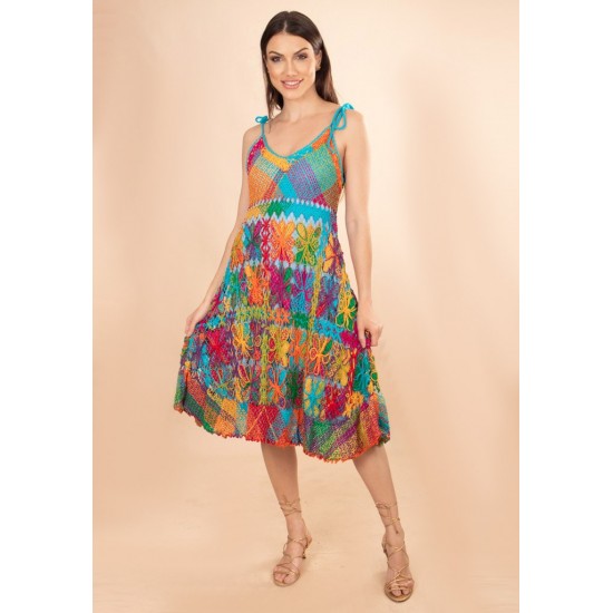 Vestido Curto Renda Filé Colorido