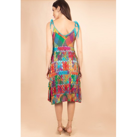 Vestido Curto Renda Filé Colorido