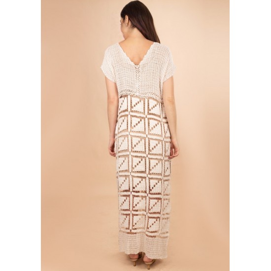 Vestido Longo Renda Filé Off White