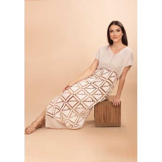 Vestido Longo Renda Filé Off White