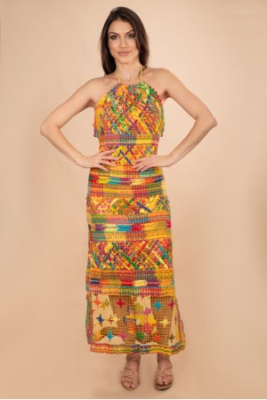 Vestido Longo Renda Filé Colorido