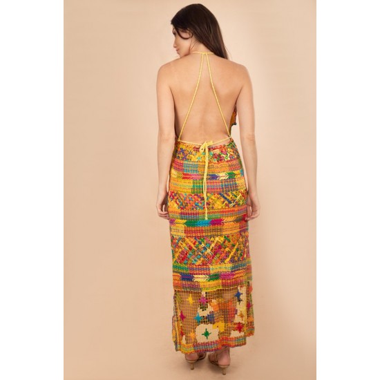 Vestido Longo Renda Filé Colorido