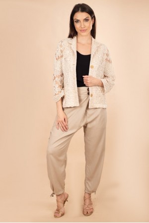 Casaco em Renda Filé Bege