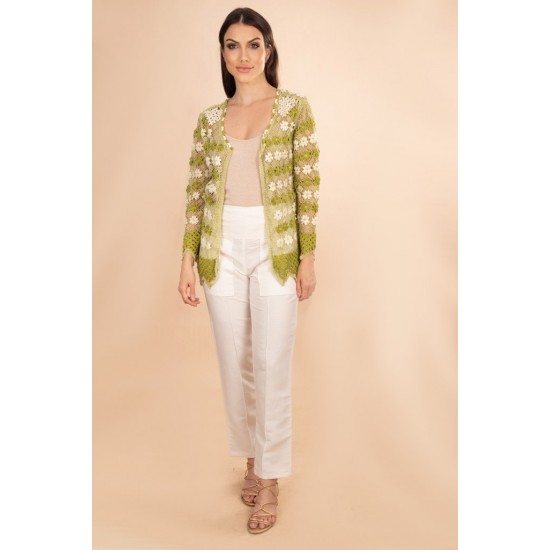 Casaco Renda Filé Branco e Verde