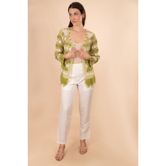 Casaco Renda Filé Branco e Verde