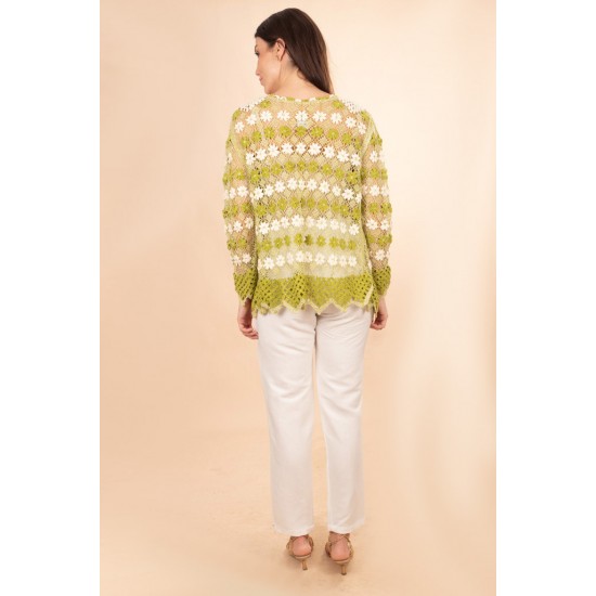 Casaco Renda Filé Branco e Verde