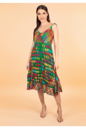 Vestido Curto Renda Filé Verde