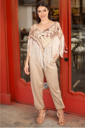 Poncho em Renda Filé com franja