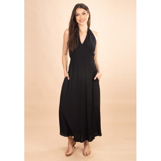 Vestido Longo Andirá Viscose Amarração nas Costas Preto